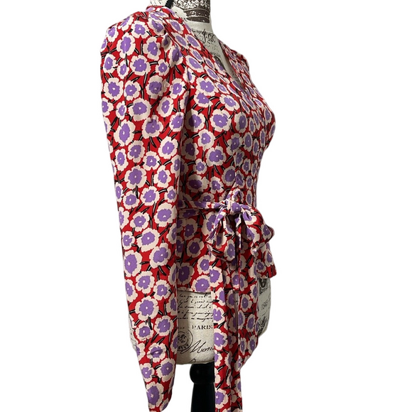 Diane Von Furstenberg Alexia Floral-Print Silk Crepe De Chine Wrap Top Size 2 - Picture 6 of 15